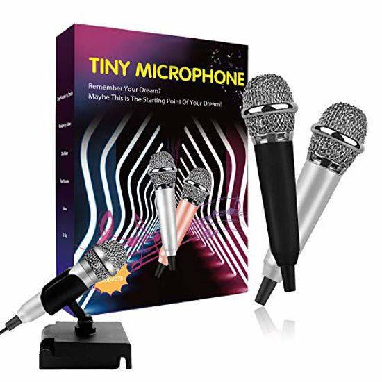 Picture of Mini Microphone(2PCS), Tiny Microphone, Karaoke Microphone/Pet Sniffing Microphone With mic stand for Man/Pet Voice Recording Shouting and sing (Black&Silver)