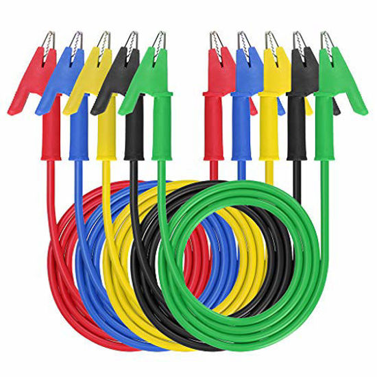 Picture of Sumnacon 5 Pcs Dual Ended Crocodile Alligator Clips, 15A Test Lead Wire Cable with Insulators Clips, 5 Colors 3.3 ft/1m Test Flexible Cable with Protective Jack Copper Clamps for Electrical Testing