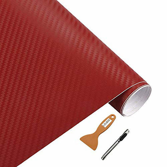 Picture of LZLRUN 3D Carbon Fiber Vinyl Wrap - Outdoor Rated for Automotive Use - 12 inches x 60 inches (Free Knife + Hand Tool)(Red)