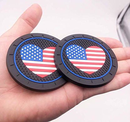 Picture of 2pcs Good-Looking Heart-Shaped American Flag Badge Cup Holder Coasters Car Accessories, Fit Jeep BMW Toyota Mercedes Benz Chrysler Audi Lexus Honda RAM Dodge VW Nissan Cadillac All Car Cup Holder