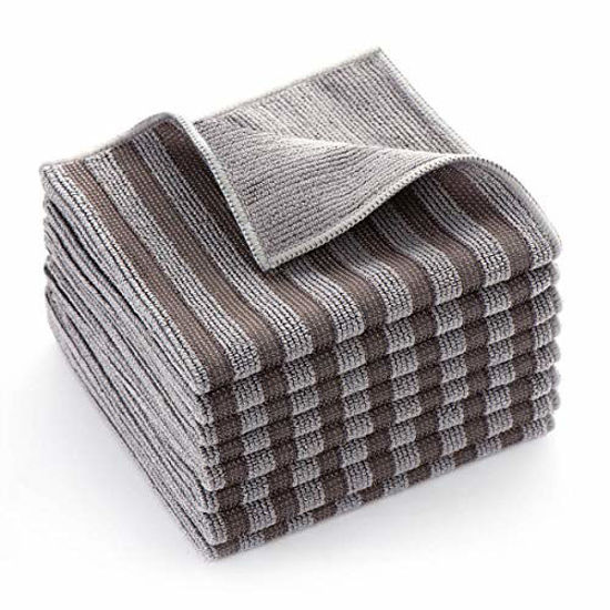 Picture of Stainless Steel Microfiber Cleaning Cloth for Kitchen Stovetop, Multi-Purpose Non-Scratch Cleaning Towel, Stripe Pattern, 12 x 12 Inches, Pack of 8