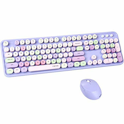 Picture of UBOTIE Colorful Computer Wireless Keyboard Mouse Combos, Typewriter Flexible Keys Office Full-Sized Keyboard, 2.4GHz Dropout-Free Connection and Optical Mouse (Purple-Colorful)