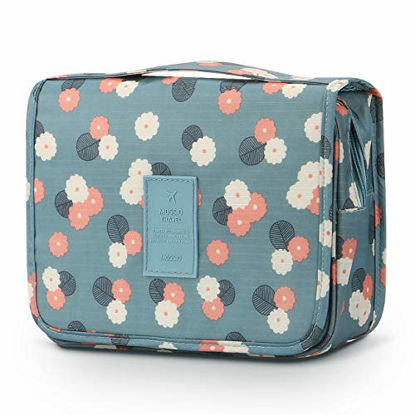 Picture of Mossio Hanging Toiletry Bag - Large Cosmetic Makeup Travel Organizer for Men & Women with Sturdy Hook Blue Flowers
