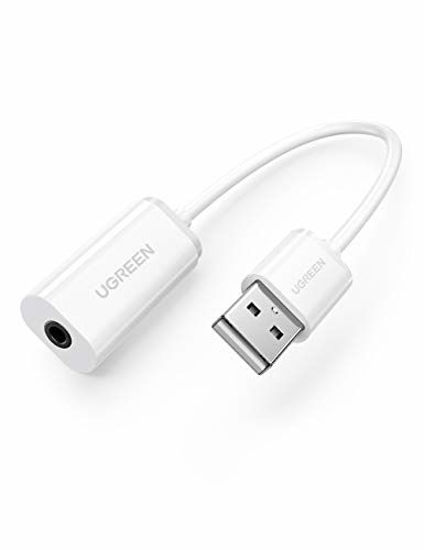 Picture of UGREEN USB External Sound Card Audio Adapter with 3.5mm Combo Aux Stereo Converter for Headset Mac PS5 PC Laptop Desktops Windows and Linux White