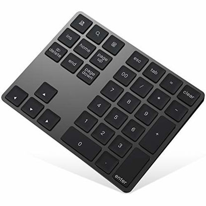 Picture of Bluetooth Numeric Keypad, Rechargeable Aluminum 34-Key Number Pad Slim External Numpad Keyboard Data Entry Compatible for MacBook, MacBook Air/Pro, iMac Windows Laptop Surface Pro etc