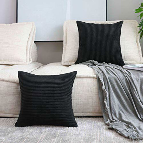 Soft Corduroy Striped Velvet Throw Pillows, 18x18 inches, Gray, Set of 2