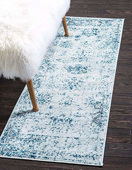 Picture of Unique Loom Sofia Collection Traditional Vintage Runner Rug, 3' 3" x 19' 8", Light Blue/Navy Blue