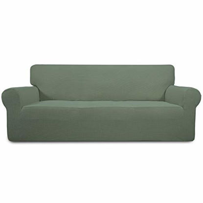 Picture of Easy-Going Stretch Sofa Slipcover 1-Piece Sofa Cover Furniture Protector Sofa Shield Couch Soft with Elastic Bottom for Kids, Spandex Jacquard Fabric Small Checks(Sofa,Greyish Green)