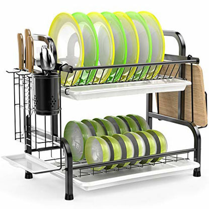 Picture of Dish Drying Rack, iSPECLE 304 Stainless Steel 2-Tier Dish Rack with Utensil Holder, Cutting Board Holder and Dish Drainer for Kitchen Counter