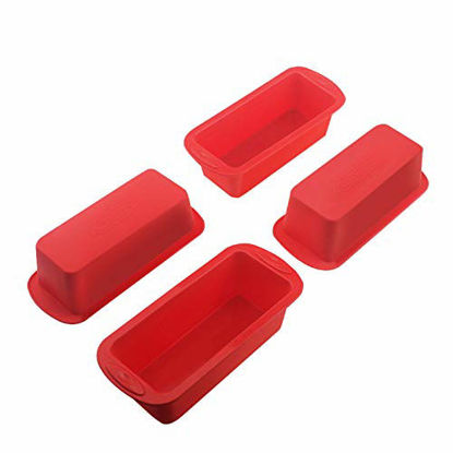 Picture of Set of 4 Silicone Mini Loaf Pan - SILIVO Non-Stick Mini Loaf Baking Pans, Mini cake pan, Mini Bread Loaf pans for Cake, Bread, Meatloaf and Quiche - 5.7"x2.5"x2.2"
