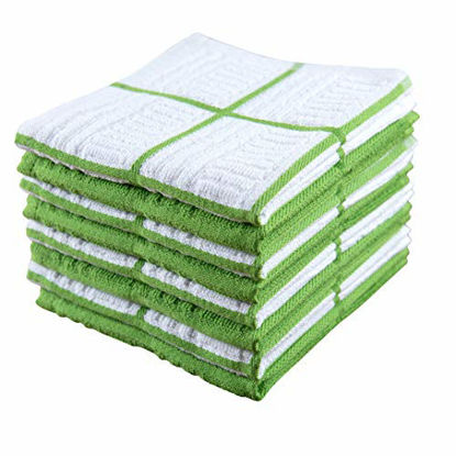 Picture of Sticky Toffee Cotton Terry Kitchen Dishcloth, 8 Pack, 12 in x 12 in, Green Check