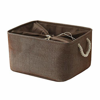 Picture of TheWarmHome Storage Basket for Organizing Brown Large Fabric Storage Basket for Shelf Cloth Basket with Lids Organizer Canvas Storage Bin for Dog Toys, Home Storage(Brown, 17.7L×13.8W×9.8H)