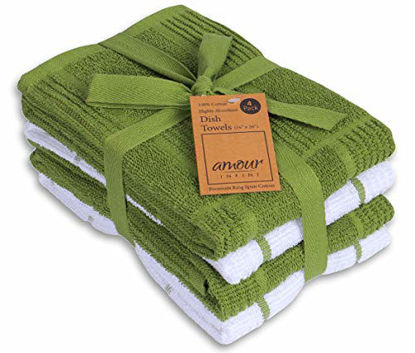 Picture of AMOUR INFINI Terry Dish Towel | Set of 4 | 16 x 26 Inches | Durable, Soft and Absorbent |100% Cotton Dishtowels | Perfect for Household and Commercial Uses | Green