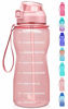 Picture of Fidus Large Half Gallon/64oz Motivational Water Bottle with Time Marker & Straw,Leakproof Tritan BPA Free Water Jug,Ensure You Drink Enough Water Daily for Fitness,Gym and Outdoor Sports-Light Pink