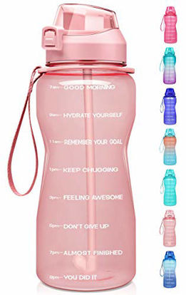 Picture of Fidus Large Half Gallon/64oz Motivational Water Bottle with Time Marker & Straw,Leakproof Tritan BPA Free Water Jug,Ensure You Drink Enough Water Daily for Fitness,Gym and Outdoor Sports-Light Pink