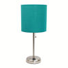 Picture of Limelights LT2024-TEL Stick Brushed Steel Lamp with Charging Outlet and Fabric Shade, 19.50 x 8.50 x 8.50 inches, Teal