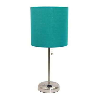 Picture of Limelights LT2024-TEL Stick Brushed Steel Lamp with Charging Outlet and Fabric Shade, 19.50 x 8.50 x 8.50 inches, Teal