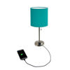 Picture of Limelights LT2024-TEL Stick Brushed Steel Lamp with Charging Outlet and Fabric Shade, 19.50 x 8.50 x 8.50 inches, Teal