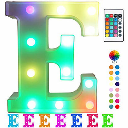 Picture of Pooqla Colorful LED Marquee Letter Lights with Remote - Color Changeable Light Up Alphabet Signs - Party Bar Letters with Lights Decorations for The Home - Multicolor E