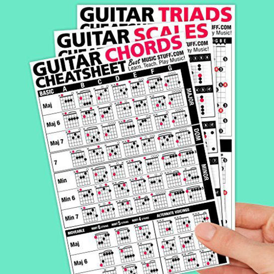 Picture of Best Music Stuff Guitar Cheatsheets Bundle (Chords, Scales, and Triads Cheatsheet  Laminated Pocket Reference (Large - 6-in x 9-in)