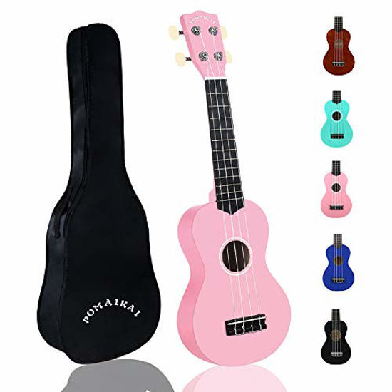 Picture of POMAIKAI Soprano Wood Ukulele Kid Starter Uke Hawaii kids Guitar 21 Inch with Gig Bag for kids Students and Beginners (Pink)