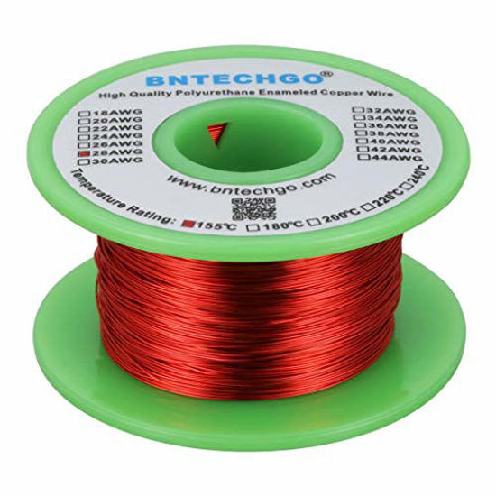 Picture of BNTECHGO 28 AWG Magnet Wire - Enameled Copper Wire - Enameled Magnet Winding Wire - 4 oz - 0.0122" Diameter 1 Spool Coil Red Temperature Rating 155 Widely Used for Transformers Inductors