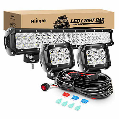 Picture of Nilight - ZH002 20Inch 126W Spot Flood Combo Led Off Road Led Light Bar 2PCS 18w 4Inch Spot LED Pods With 16AWG Wiring Harness Kit-3 Lead, 2 Years Warranty