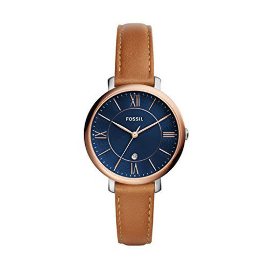 Picture of Fossil Women's Jacqueline Quartz Leather Three-Hand Watch, Color: Rose Gold/Blue, Luggage (Model: ES4274)