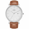 Picture of BUREI Men's Fashion Minimalist Wrist Watch Analog White Date with Brown Leather Band (Silver Brown)