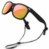 Picture of RIVBOS Rubber Kids Polarized Sunglasses With Strap Shades for Boys Girls Baby and Children RBK004 (Black Ice Red Lens)