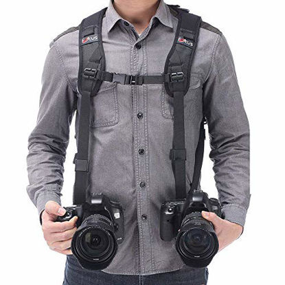 Picture of Camera Shoulder Double Strap Harness Quick Release Adjustable Dual Camera Tether Strap and Safety Tether for DSLR SLR Camera (Focus)