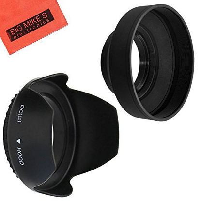 Picture of 55mm Tulip Flower Lens Hood + 55mm Soft Rubber Lens Hood for Select Canon, Nikon, Olympus, Panasonic, Pentax, Sony, Sigma, Tamron SLR Lenses, Digital Cameras and Camcorders + MicroFiber Cleaning Cloth