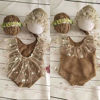 Picture of 3 PCS Newborn Cute Cotton Rompers Photography Props with Baby Lace Hat Flower Headband Vest Floral Classic Outfits for Girl Princess Twins Birthday Party (0-3 Months) (Khaki)