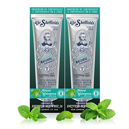 Picture of Dr. Sheffields Certified Natural Toothpaste (Wintergreen) - Great Tasting, Fluoride Free Toothpaste/Freshen Your Breath, Whiten Your Teeth, Reduce Plaque (2-Pack)