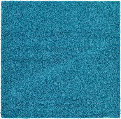 Picture of Unique Loom Solo Solid Shag Collection Modern Plush Turquoise Square Rug (8' 2 x 8' 2)