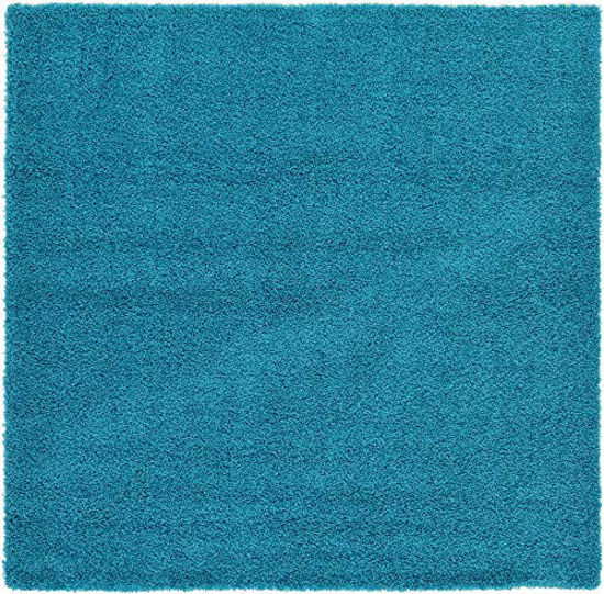 Picture of Unique Loom Solo Solid Shag Collection Modern Plush Turquoise Square Rug (8' 2 x 8' 2)