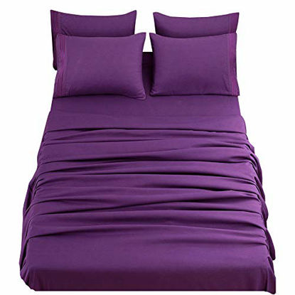 Picture of SONORO KATE Bed Sheets Set Sheets Microfiber Super Soft 1800 Thread Count Egyptian Sheets 16-Inch Deep Pocket Wrinkle Fade and Hypoallergenic - 6 Piece (Purple, Queen)