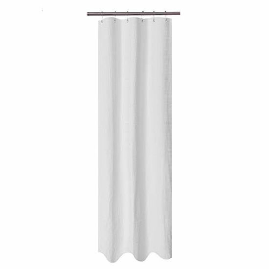 Picture of Barossa Design Stall Fabric Shower Curtain Waffle Weave 32 x 84 inches Extra Long Size, Hotel Grade, Spa, 230gsm Heavy Duty, Water Repellent, Washable, White, 32x84