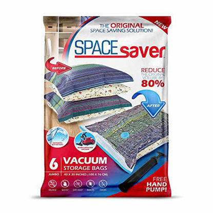 Picture of Spacesaver Premium Vacuum Storage Bags. 80% More Storage! Hand-Pump for Travel! Double-Zip Seal and Triple Seal Turbo-Valve for Max Space Saving! (Jumbo 6 Pack)