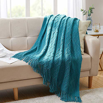 Picture of Bourina Textured Solid Soft Sofa Throw Couch Cover Knitted Decorative Blanket, 60" x 80" ,Teal