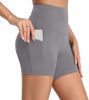 Picture of Oalka Women's Short Yoga Side Pockets High Waist Workout Running Shorts Light Grey Size L