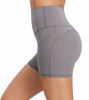 Picture of Oalka Women's Short Yoga Side Pockets High Waist Workout Running Shorts Light Grey Size L