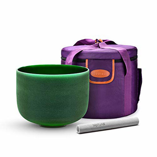 Picture of TOPFUND Green F Note Crystal Singing Bowl Heart Chakra 8 inch with Crystal Singing Bowl Case and Crystal Singing Bowl Suede Striker and O-ring