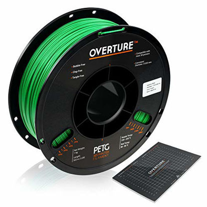 Picture of OVERTURE PETG Filament 1.75mm with 3D Build Surface 200 x 200 mm 3D Printer Consumables, 1kg Spool (2.2lbs), Dimensional Accuracy +/- 0.05 mm, Fit Most FDM Printer (Green)