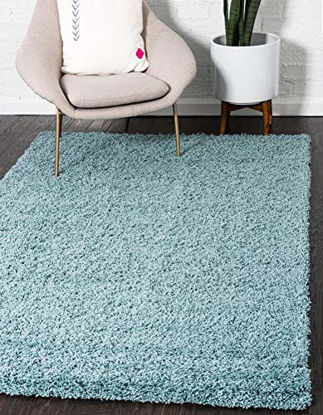 Picture of Unique Loom Solo Solid Shag Collection Modern Plush Light Slate Blue Area Rug (7' 0 x 10' 0)