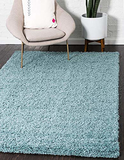 Picture of Unique Loom Solo Solid Shag Collection Modern Plush Light Slate Blue Area Rug (7' 0 x 10' 0)