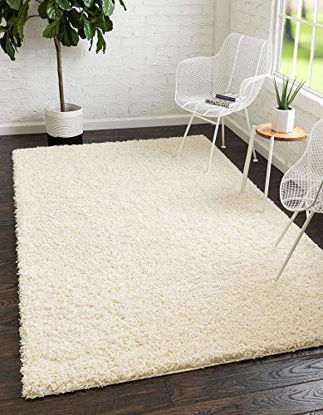 Picture of Unique Loom Solo Solid Shag Collection Modern Plush Pure Ivory Area Rug (9' x 12')