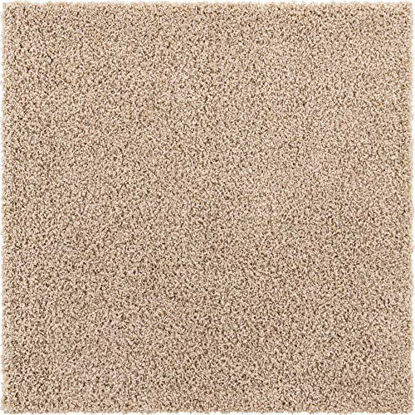 Picture of Unique Loom Solo Solid Shag Collection Modern Plush Square Rug, 5', Taupe