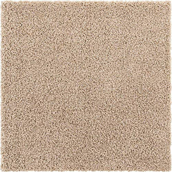 Picture of Unique Loom Solo Solid Shag Collection Modern Plush Square Rug, 5', Taupe