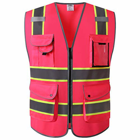 Kids Reflective Strip 100% Safety Vest (Large/X-Large, Pink)